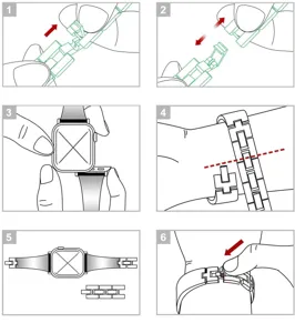 Detaillierte Installations- und Größenanleitung für Metallarmbänder, einfache Schritte.