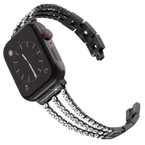 Schwarzes Metall Strass Uhrenarmband kompatibel mit Smartwatches glänzende Armbänder.
