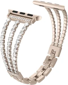 Metall Strass dreisträhniges Ersatzarmband kompatibel mit Apple Watch in Roségold.