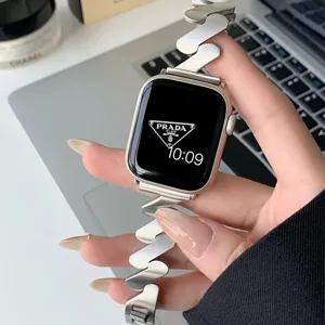 Metal Mobius watch strap for Apple Watch, sleek Z-shaped design, premium metallic finish.
