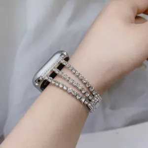 3-reihiger Strass Metall Uhrenarmband Ersatz Armband kompatibel mit Apple Watch Luxus Design