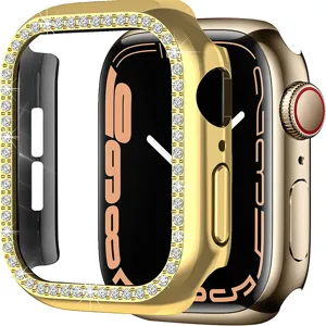 Gouden strass beschermhoes compatibel met Apple Watch, PC holle bumper cover ontwerp.