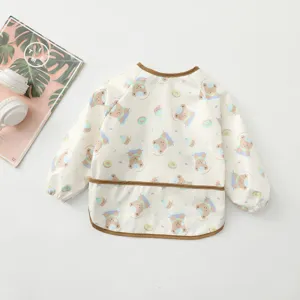 Children waterproof long sleeve art smock toddler feeding bib baby painting clothes cute bear
