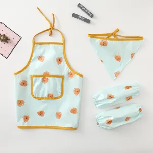 Cute kids waterproof apron set with bib and sleeves for baby feeding and painting time.