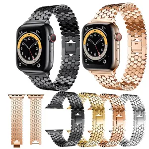 Cinturino in metallo di acciaio inossidabile per Apple Watch, design squame, elegante cinturino.