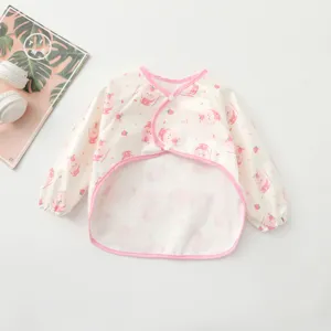 Waterproof baby long sleeve art smock and feeding bib with cute bunny strawberry print kids.