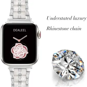 Luxury rhinestone resin strap for Apple Watch replacement band, stylish elegant design.