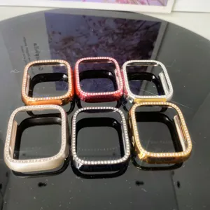 Glitter strass PC beschermhoes geschikt voor Apple Watch, sprankelende bumper cover.