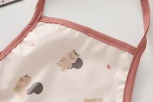 Kids waterproof bib detail cute bear print pink trim baby feeding apron clean design