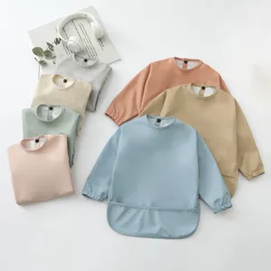 Babero impermeable de manga larga para bebé para comer, material suave, múltiples opciones de color.