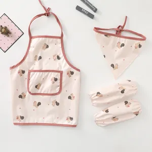 Kids waterproof apron set cute animal print toddler feeding bib and sleeves safe for meal.