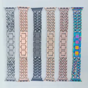 Metal watch strap replacement double chain fashion design compatible with Apple Watch.