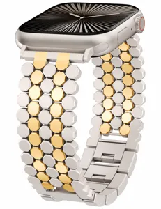 Bracelet de montre en métal compatible avec Apple Watch, design nid d'abeille, luxe.
