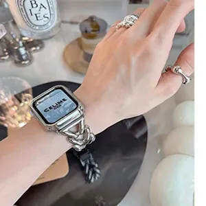 Stilvolles Metallketten-Uhrenarmband Ersatz kompatibel mit Apple Watch, elegantes Silberdesign.