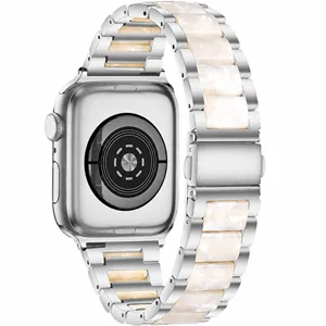 Resin metal watch band compatible with Apple Watch, luxury replacement strap for smartwatches.