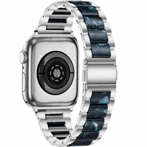 Stainless steel resin watch band replacement compatible with Apple Watch luxury strap