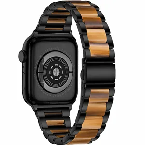 Stainless steel resin watch band compatible with Apple Watch, luxury black strap.