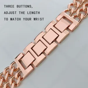 Rose gold metal watch strap double chain replacement band compatible with Apple watch