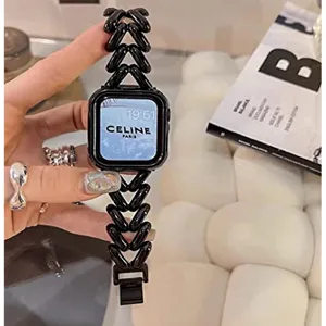 Schwarzes Metallketten-Armband kompatibel mit Apple Watch, stilvolles Luxus-Ersatzarmband chic.