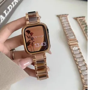 Resin metal watch band for Apple Watch, luxury replacement strap bracelet accessories.