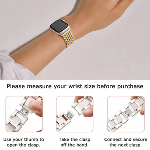 Bracelet de montre en métal acier inoxydable compatible Apple Watch, design mosaïque bicolore chic.