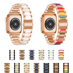 Resin metal watch band for Apple Watch luxury replacement strap colorful bracelet links accessories