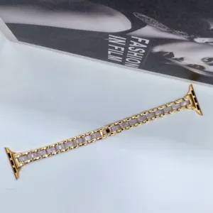 Goldfarbenes Harz-Uhrenarmband passend für Apple Watch, elegantes Metall-Kettenarmband.
