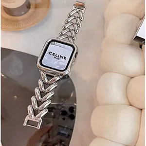 Metall Ketten Armband und Gehaeuse kompatibel mit Apple Watch, stilvolles Acht-Design.