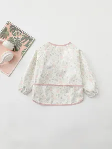 Waterproof long sleeve baby art smock toddler feeding bib cute floral painting clothes.