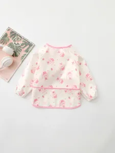 Waterproof long sleeve kids art smock cute bunny pattern baby eating bib painting apron