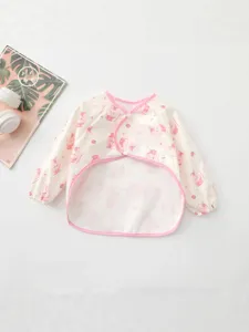 Waterproof long sleeve kids art painting smock and cute baby feeding bib with bunny pattern.