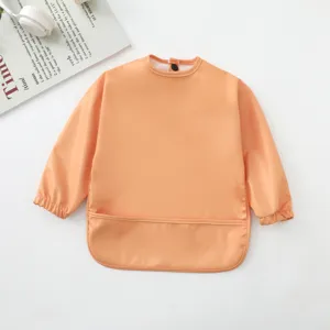 Babero impermeable bebe naranja manga larga delantal impermeable para comida infantil