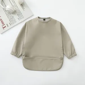 Babero impermeable de manga larga para bebé, delantal de alimentación infantil liso.