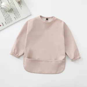 Babero impermeable de manga larga para bebé delantal de alimentación infantil rosa