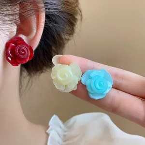 Harz Mehrlagige Rosenblüte Ohrstecker S925 Sterling Silber Stift Süße Frische Florale Ohrringe Für Damen Modeschmuck