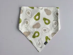 Cute cartoon avocado baby cotton triangle bib with snap button, soft newborn saliva towel.