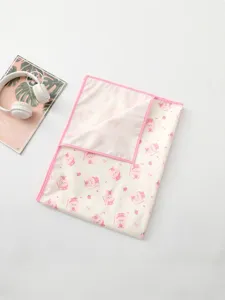 Cute cartoon rabbit waterproof baby urine pad with pink edges for infant daily care.