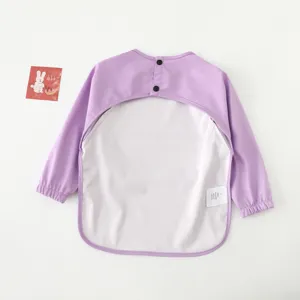 Waterproof baby long sleeve bib purple smock infant feeding apron toddler eating coverall food