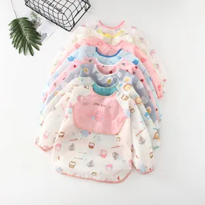 Waterproof long sleeve baby bib infant feeding smock cute cartoon pattern clean stack design.