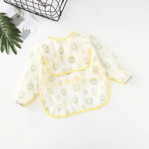 Waterproof long sleeve baby bib infant feeding apron with cute cartoon animal coverall