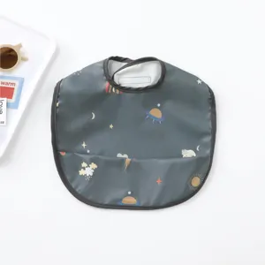 Waterproof PU Baby Bib Toddler Feeding Apron Space Pattern Cute Infant Mealtime Bib