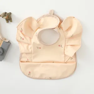 Waterproof baby bib with cute angel wings and tulip print, perfect for feeding time.