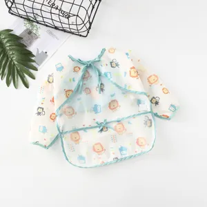 Waterproof baby long sleeve bib toddler feeding apron cute animal pattern infant coverall