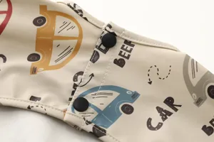 Baby waterproof long sleeve bib, soft PU material, cute car print, easy cleaning coverall.