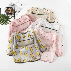 Baby Waterproof Long Sleeve Bib Infant Toddler Feeding Coverall Cute Cartoon Print Polyester Baby Feeding Smock