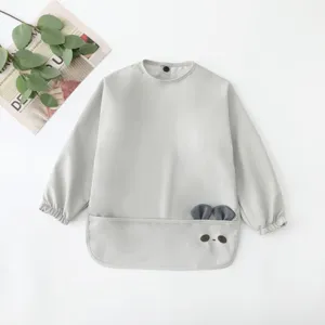 Baby waterproof long sleeve bib infant feeding smock cute grey eating apron for toddlers