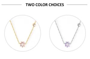 Stainless steel daisy pendant necklace with enamel flower and rhinestone accent