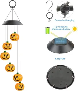 Solar powered Halloween pumpkin wind chime lights with 600mAh battery for outdoor decor