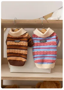Lindo jersey de punto para mascotas cuello alto a rayas ropa cálida para perros y gatos invierno