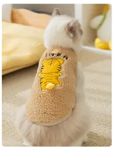 Gilet invernale in pile per animali domestici, vestiti caldi per gattini con tigre.